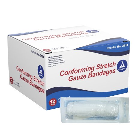 Dynarex  3114 Conforming Bandage Dynarex 4 Inch X 4-1/10 Yard 1 per Pouch Sterile 1-Ply Roll Shape