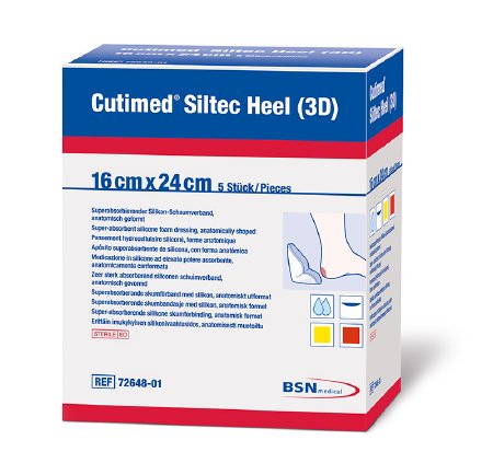 BSN Medical  7328601 Foam Dressing Cutimed Siltec Heel 3D 6-1/2 X 9-1/2 Inch Without Border Film Backing Silicone Face Heel Cup Style Sterile