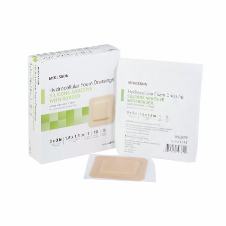 McKesson Brand 4842 Foam Dressing McKesson 3 X 3 Inch With Border Film Backing Silicone Gel Adhesive Square Sterile