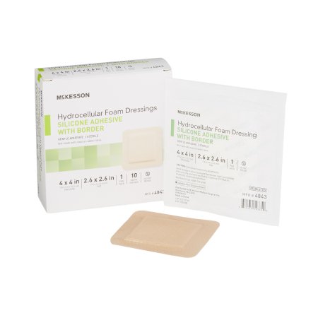 McKesson Brand 4843 Foam Dressing McKesson 4 X 4 Inch With Border Film Backing Silicone Gel Adhesive Square Sterile