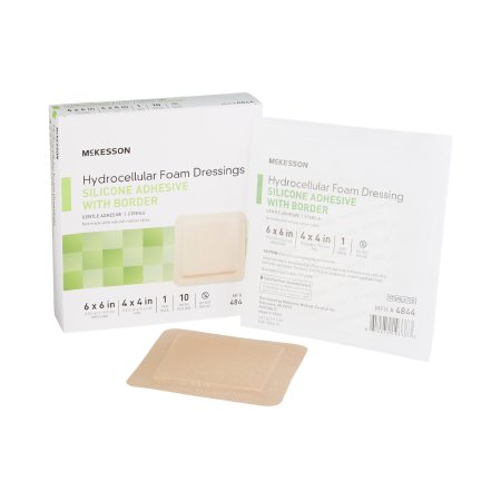 McKesson Brand 4844 Foam Dressing McKesson 6 X 6 Inch With Border Film Backing Silicone Gel Adhesive Square Sterile