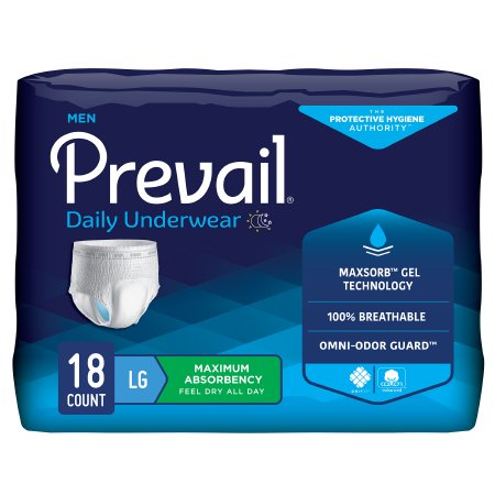 First Quality PUM-513/1 Male Adult Absorbent Underwear Prevail Men's Daily Underwear Pull On with Tear Away Seams Large Disposable Heavy Absorbency