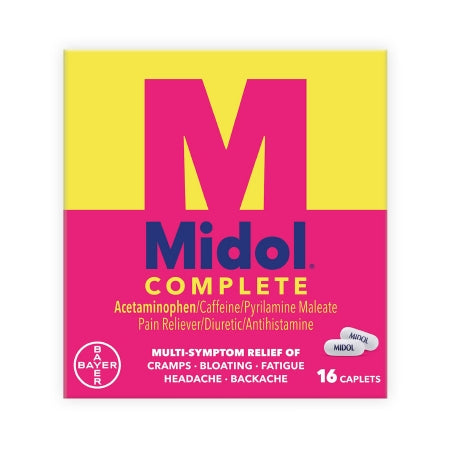 Bayer  31284302471 Cramp Relief Midol Complete 500 mg - 60 mg - 15 mg Strength Acetaminophen / Caffeine / Pyrilamine Maleate Caplet 16 per Box