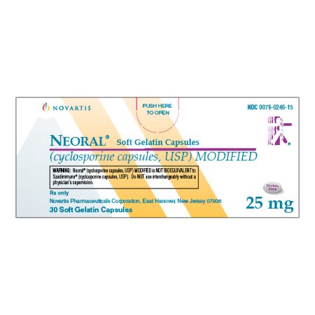 Novartis  00078024615 Neoral Cyclosporine, Modified 25 mg Capsule Blister Pack 30 Capsules