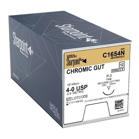 Surgical Specialties  C1654N Absorbable Suture with Needle Surgical Specialties Chromic Gut DSM13 3/8 Circle Precision Reverse Cutting Needle Size 4 - 0