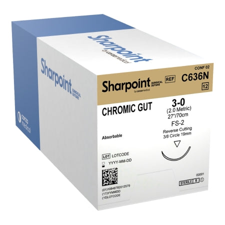 Surgical Specialties  C636N Absorbable Suture with Needle Surgical Specialties Chromic Gut DSM13 3/8 Circle Precision Reverse Cutting Needle Size 3 - 0