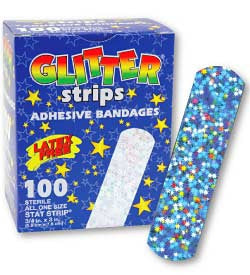 Medibadge  AB38 Adhesive Strip Glitter 3/4 X 3 Inch Plastic Rectangle Kid Design (Glitter Strips) Sterile