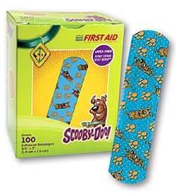 Medibadge  AB129 Adhesive Strip American White Cross Stat Strip 3/4 X 3 Inch Plastic Rectangle Kid Design (Scooby Doo) Sterile