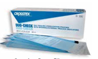 SPS Medical Supply  SCXX Sterilization Pouch Duo-Check Ethylene Oxide (EO) Gas / Steam 2-1/4 X 4-1/2 Inch Transparent / Blue Self Seal Paper / Film