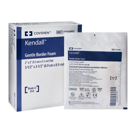 Cardinal  55544BG Foam Dressing Kendall Border Foam Gentle Adhesion 3-1/2 X 3-1/2 Inch With Border Film Backing Silicone Adhesive Square Sterile