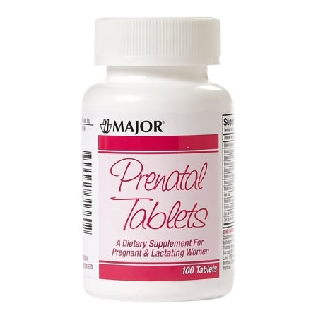 Major Pharmaceuticals  00904531360 Prenatal Vitamin Supplement Major PNV No. 96 / Iron / Folic Acid 27 mg - 0.8 mg Strength Tablet 100 per Bottle