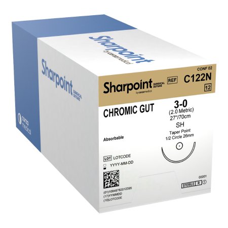 Surgical Specialties  C122N Absorbable Suture with Needle Surgical Specialties Chromic Gut HR 26 1/2 Circle Taper Point Needle Size 3 - 0