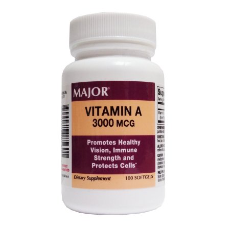 Major Pharmaceuticals  00904208560 Vitamin Supplement Major Vitamin A 3,000 mcg Strength Capsule 100 per Bottle