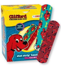 Medibadge  AB160 Adhesive Strip American White Cross Stat Strip 3/4 X 3 Inch Plastic Rectangle Kid Design (Clifford the Big Red Dog) Sterile