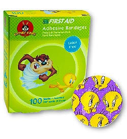 Medibadge  AB131 Adhesive Spot Bandage American White Cross 7/8 Inch Plastic Round Kid Design (Tweety and Taz) Sterile