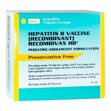 Merck  00006409302 Recombivax HB Hepatitis B Vaccine Indicated for People from Birth Through 19 Years of Age 5 mcg / 0.5 mL Injection Prefilled Syringe 0.5 mL