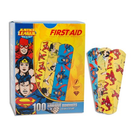 Dukal  10790 Adhesive Strip American White Cross Stat Strip 3/4 X 3 Inch Plastic Rectangle Kid Design (Superman / Wonder Woman / Flash) Sterile