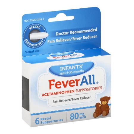 Taro  51672211402 Infants' Pain Relief FeverAll 80 mg Strength Acetaminophen Rectal Suppository 6 per Box