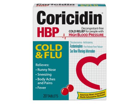 MSD Consumer Care  11523432502 Cold and Cough Relief Coricidin HBP Cold & Flu 325 mg - 2 mg Strength Tablet 20 per Box