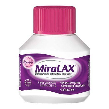 MSD Consumer Care  11523723402 Laxative MiraLAX Unflavored Powder 4.1 oz. 17 Gram Strength Polyethylene Glycol 3350