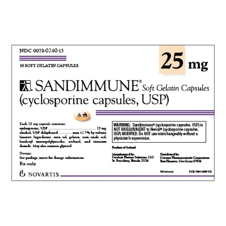 Novartis  00078024015 Sandimmune Cyclosporine 25 mg Capsule Blister Pack 30 Capsules