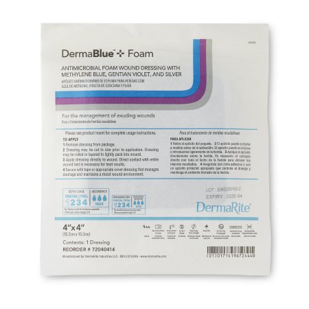 DermaRite Industries  72040414 Silver Foam Dressing DermaBlue Foam 4 X 4 Inch Square Sterile