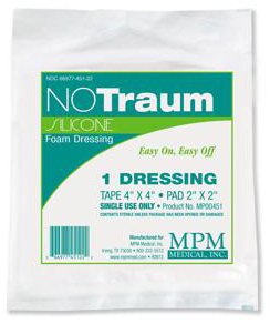 MPM Medical  MP00451 Foam Dressing NOTraum 4 X 4 Inch With Border Waterproof Backing Silicone Adhesive Square Sterile