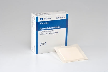 Cardinal  55566BG Foam Dressing Kendall Border Foam Gentle Adhesion 5-1/2 X 5-1/2 Inch With Border Film Backing Silicone Adhesive Square Sterile