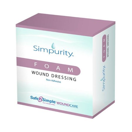 Safe N Simple  SNS51W02 Foam Dressing Simpurity 2 X 2 Inch Without Border Film Backing Nonadhesive Square Sterile