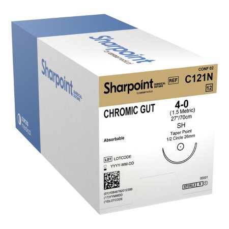 Surgical Specialties  C121N Absorbable Suture with Needle Surgical Specialties Chromic Gut HR 26 1/2 Circle Taper Point Needle Size 4 - 0