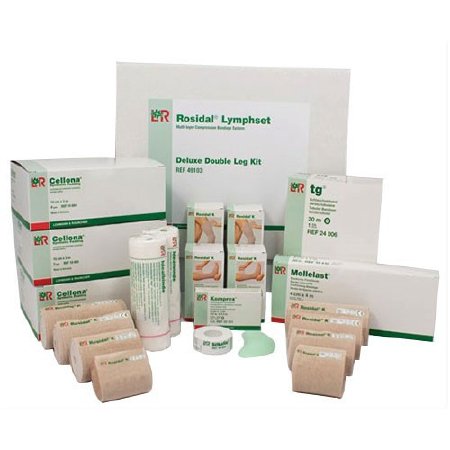 Lohmann & Rauscher  136673 6 Layer Compression Bandage System Rosidal Lymphset Multiple Sizes Deluxe Double Leg Pull On / Tape Closure Tan / White NonSterile Standard Compression