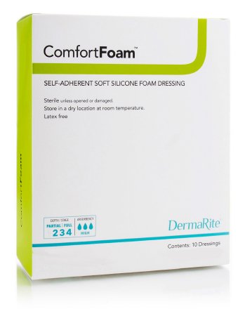 DermaRite Industries  44330 Foam Dressing ComfortFoam 3 X 3 Inch Without Border Film Backing Silicone Face Square Sterile