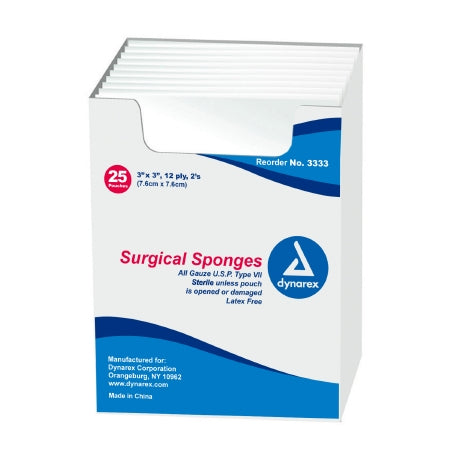 Dynarex  3333 Gauze Sponge Dynarex 3 X 3 Inch 2 per Pack Sterile 12-Ply Square