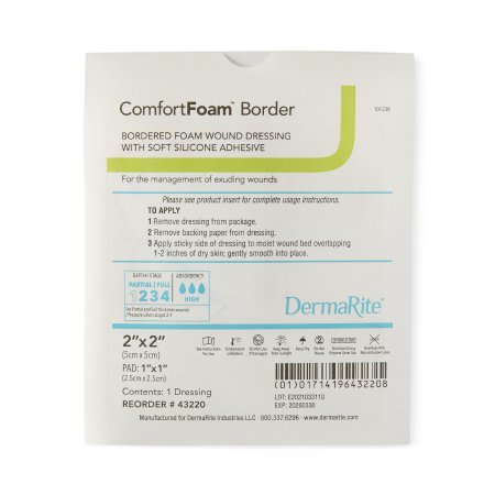 DermaRite Industries  43220 Foam Dressing ComfortFoam Border 2 X 2 Inch With Border Waterproof Backing Silicone Adhesive Square Sterile