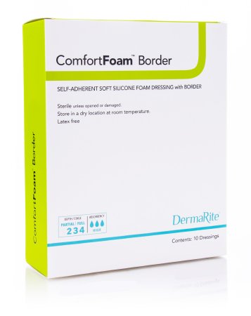 DermaRite Industries  43250 Foam Dressing ComfortFoam Border 2 X 5 Inch With Border Waterproof Backing Silicone Adhesive Rectangle Sterile