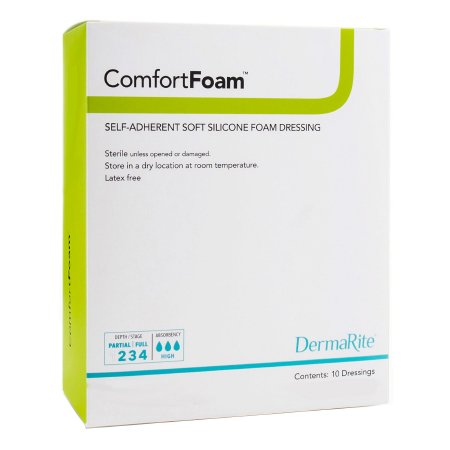 DermaRite Industries  44220 Foam Dressing ComfortFoam 2 X 2 Inch Without Border Film Backing Silicone Face Square Sterile