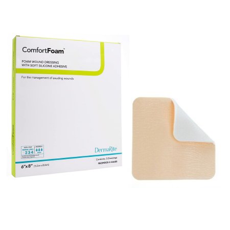 DermaRite Industries  44680 Foam Dressing ComfortFoam 6 X 8 Inch Without Border Film Backing Silicone Face Rectangle Sterile