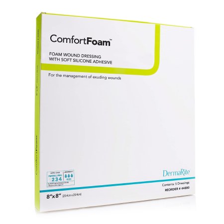 DermaRite Industries  44880 Foam Dressing ComfortFoam 8 X 8 Inch Without Border Film Backing Silicone Face Square Sterile