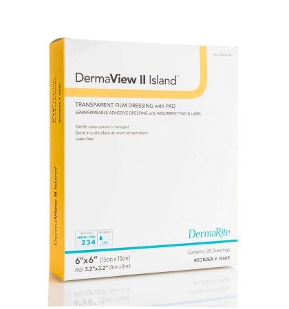 DermaRite Industries  16340 Transparent Film Dressing with Pad DermaView II Island 3-1/2 X 4 Inch Frame Style Delivery Rectangle Sterile