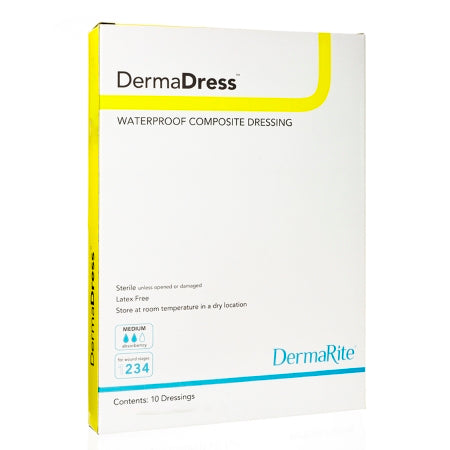 DermaRite Industries  12410 Composite Dressing DermaDress 4 X 10 Inch Rectangle Sterile Waterproof Film Backing