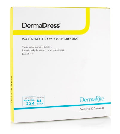 DermaRite Industries  12414 Composite Dressing DermaDress 4 X 14 Inch Rectangle Sterile Waterproof Film Backing