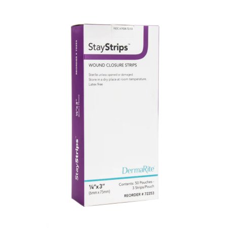 DermaRite Industries  72253 Skin Closure Strip StayStrips 1/4 X 3 Inch Nonwoven Material Flexible Strip White