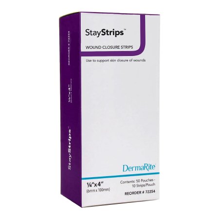 DermaRite Industries  72254 Skin Closure Strip StayStrips 1/4 X 4 Inch Nonwoven Material Flexible Strip White