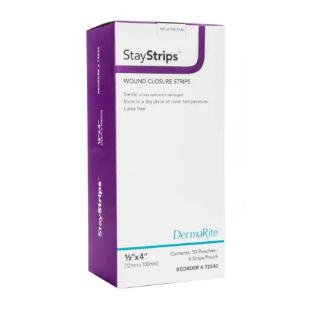 DermaRite Industries  72540 Skin Closure Strip StayStrips 1/2 X 4 Inch Nonwoven Material Flexible Strip White