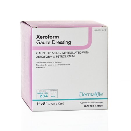 DermaRite Industries  24180 Xeroform Petrolatum Impregnated Dressing Xeroform Strip 1 X 8 Inch Sterile