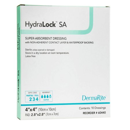 DermaRite Industries  60440 Super Absorbent Dressing HydraLock SA 4 X 4 Inch Square