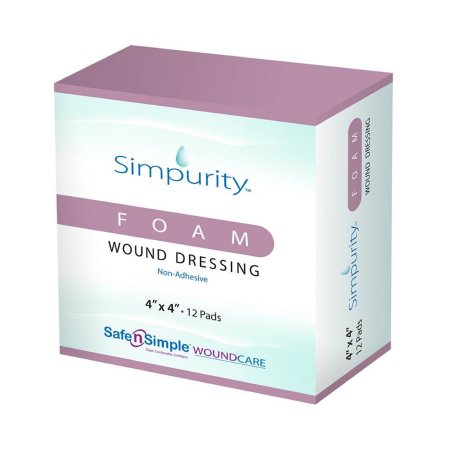 Safe N Simple  SNS51W04 Foam Dressing Simpurity 4 X 4 Inch Without Border Film Backing Nonadhesive Square Sterile