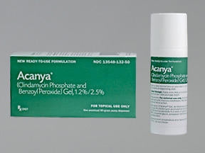 Valeant Pharmaceuticals  13548013250 Acanya Clindamycin Phosphate / Benzoyl Peroxide 1.2% - 2.5% Gel Bottle 50 Gram