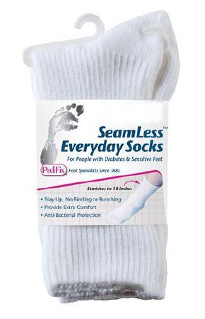 Pedifix P795-M/L Diabetic Socks SeamLess Calf High Medium / Large White Closed Toe