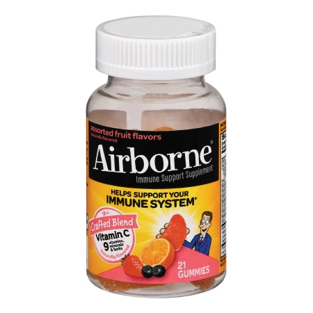 Reckitt Benckiser  64786518572 Multivitamin Supplement Airborne Immune Support Vitamin A / Ascorbic Acid 200 IU - 1000 mg Strength Gummy 21 per Bottle Assorted Fruit Flavor